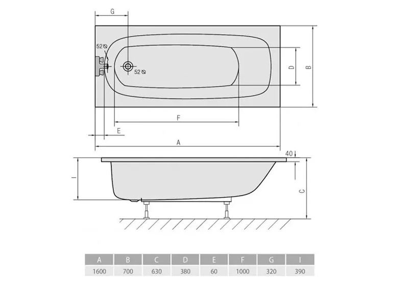 Бяла акрилна вана Lora Basic 160см (1)
